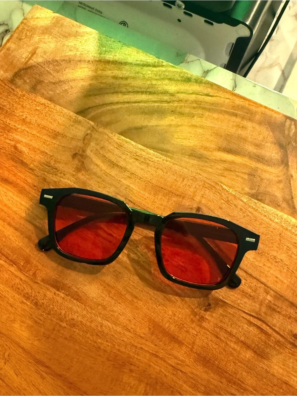 glasses with red lenses